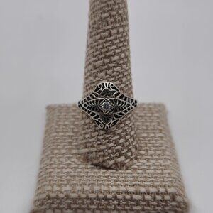 Size 10 Sterling Silver Art Deco Cubic Zirconia Gem Ring A2306